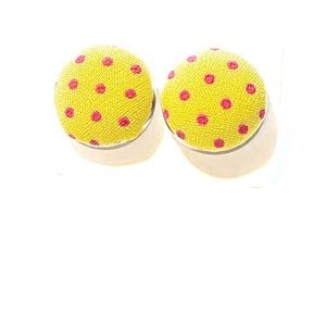 10/$10 Button earrings, yellow with pink polka dots, NWT